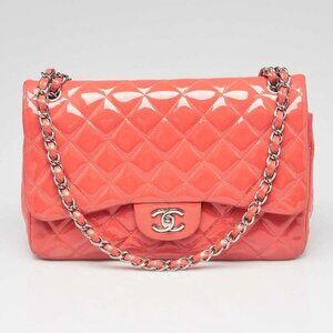 Chanel Pink Quilted Patent Leather Classic Jumbo Double Flap Bag